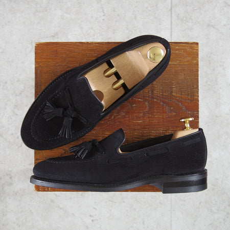 ほぼ試着程度★(英)Loake/ローク 5.5F【定価￥69,300-★RUSSELL/1880 Classic Collection】タッセルローファー/スエード/黒★o137