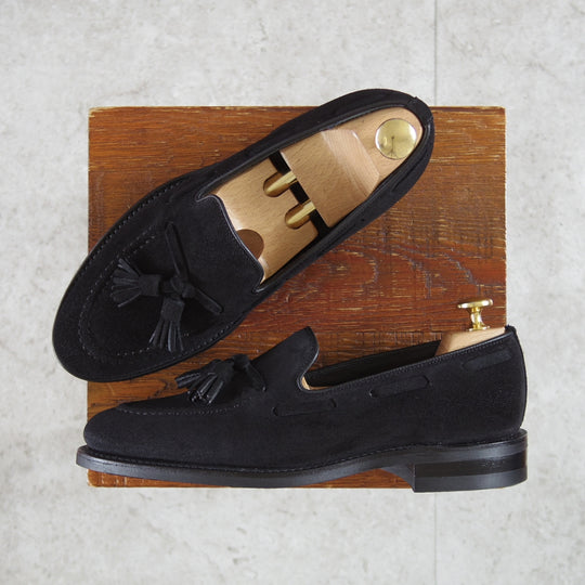 ほぼ試着程度★(英)Loake/ローク 5.5F【定価￥69,300-★RUSSELL/1880 Classic Collection】タッセルローファー/スエード/黒★o137
