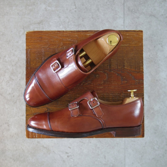 極美品★クロケット&ジョーンズ(レディース) 22.5cm程度【定価￥143,000-★ダブルモンク/RUBY】617ラスト/カーフ/茶/Crockett&Jones★n641