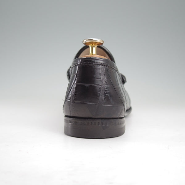 極上★(伊)GUCCI/グッチ SIZE 7【クロコダイル仕様★1953コレクション/ホースビットローファー】スリッポン/黒/メンズ★n638