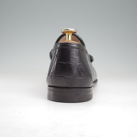 極上★(伊)GUCCI/グッチ SIZE 7【クロコダイル仕様★1953コレクション/ホースビットローファー】スリッポン/黒/メンズ★n638