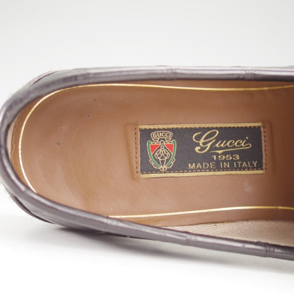 極上★(伊)GUCCI/グッチ SIZE 7【クロコダイル仕様★1953コレクション/ホースビットローファー】スリッポン/黒/メンズ★n638