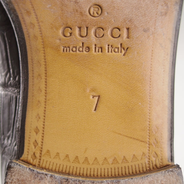 極上★(伊)GUCCI/グッチ SIZE 7【クロコダイル仕様★1953コレクション/ホースビットローファー】スリッポン/黒/メンズ★n638