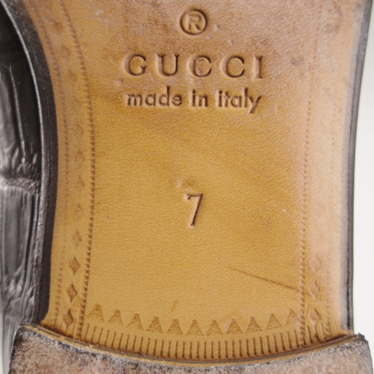 極上★(伊)GUCCI/グッチ SIZE 7【クロコダイル仕様★1953コレクション/ホースビットローファー】スリッポン/黒/メンズ★n638