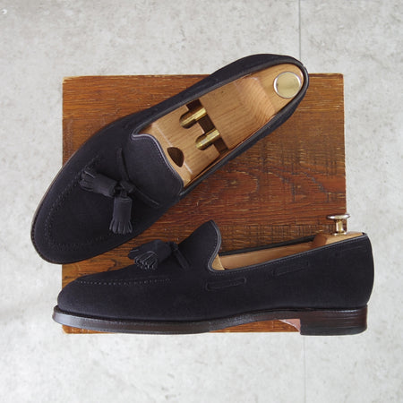 美品★クロケット&ジョーンズ 6.5E【定価￥137,500-★CAVENDISH 3/キャベンディッシュ】タッセルローファー/375ラスト/スエード/紺★p260