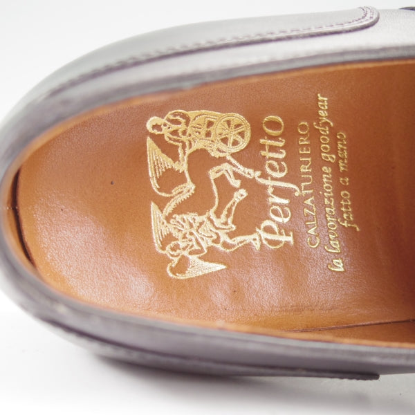 美品★Perfetto/ペルフェット SIZE 7.5【定価￥56,100-★PALATINO PC/ミュージアムカーフ風】パンチドキャップトゥ/黒/メンズ★n131