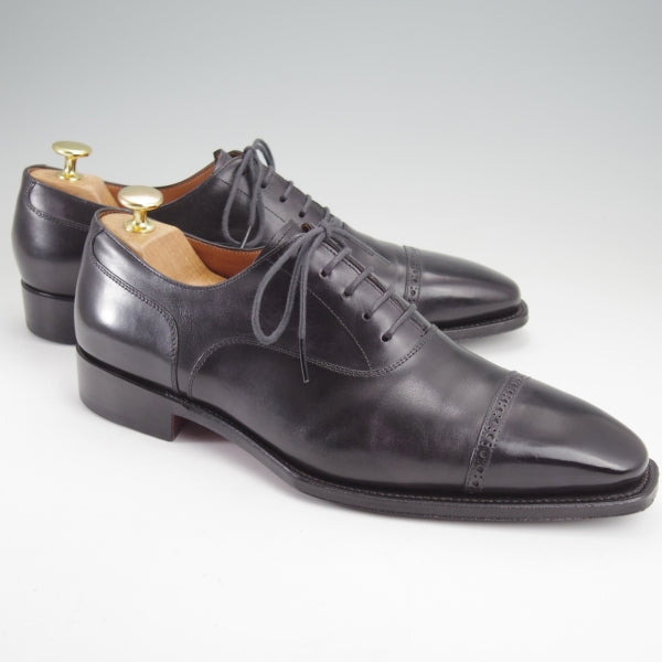 美品★Perfetto/ペルフェット SIZE 7.5【定価￥56,100-★PALATINO PC/ミュージアムカーフ風】パンチドキャップトゥ/黒/メンズ★n131