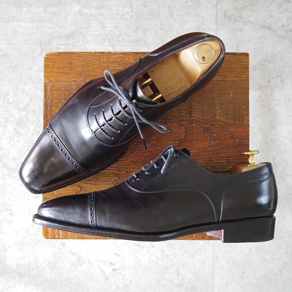美品★Perfetto/ペルフェット SIZE 7.5【定価￥56,100-★PALATINO PC/ミュージアムカーフ風】パンチドキャップトゥ/黒/メンズ★n131