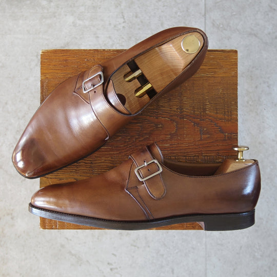 極上★エドワードグリーン 8E【貴重★旧トップドロワー/808ラスト】モンクストラップ/カーフ/濃茶/メンズ/EDWARD GREEN★o143