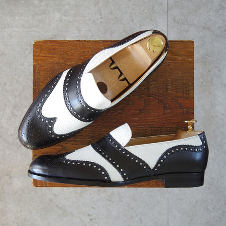 未使用★Iugen/イウゲン SIZE 6.5【定価￥44,000-★ローファー/IG202】スリッポン/カーフ×グレインレザー/黒×白/メンズ★o147