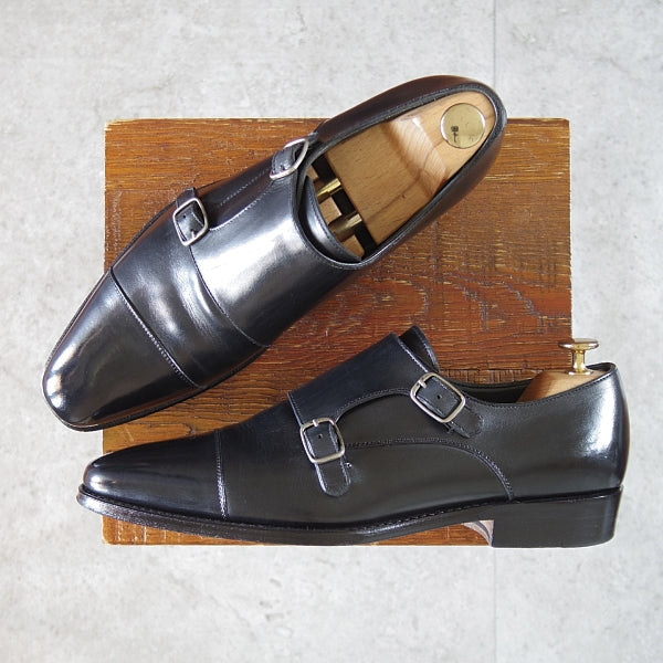 極上★Perfetto/ペルフェット SIZE 7.5【グッドイヤーウェルテッド製法★ZERBINO別注/ダブルモンク】カーフ/黒/メンズ★n655