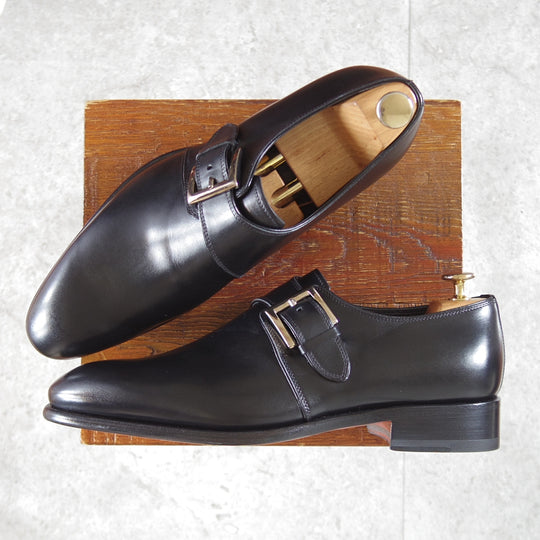 未使用★(伊)サントーニ SIZE 7.5【上級★グッドイヤーウェルテッド製法/モンクストラップ】カーフ/黒/メンズ/Santoni★o693