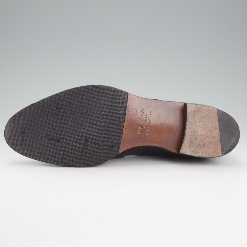 極上★RENDO/レンド US7C程度【足の細い方用モデル(8451)★仏デュプイ社カーフのオーダー品/シューツリー付】ストレートチップ/黒★o149