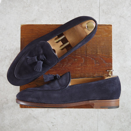 極美品★ジョンロブ 7E【定価￥242,000-★EDMOND/タッセルローファー/TENSILE】0221Lラスト/スエード/紺/メンズ/JOHN LOBB★o702