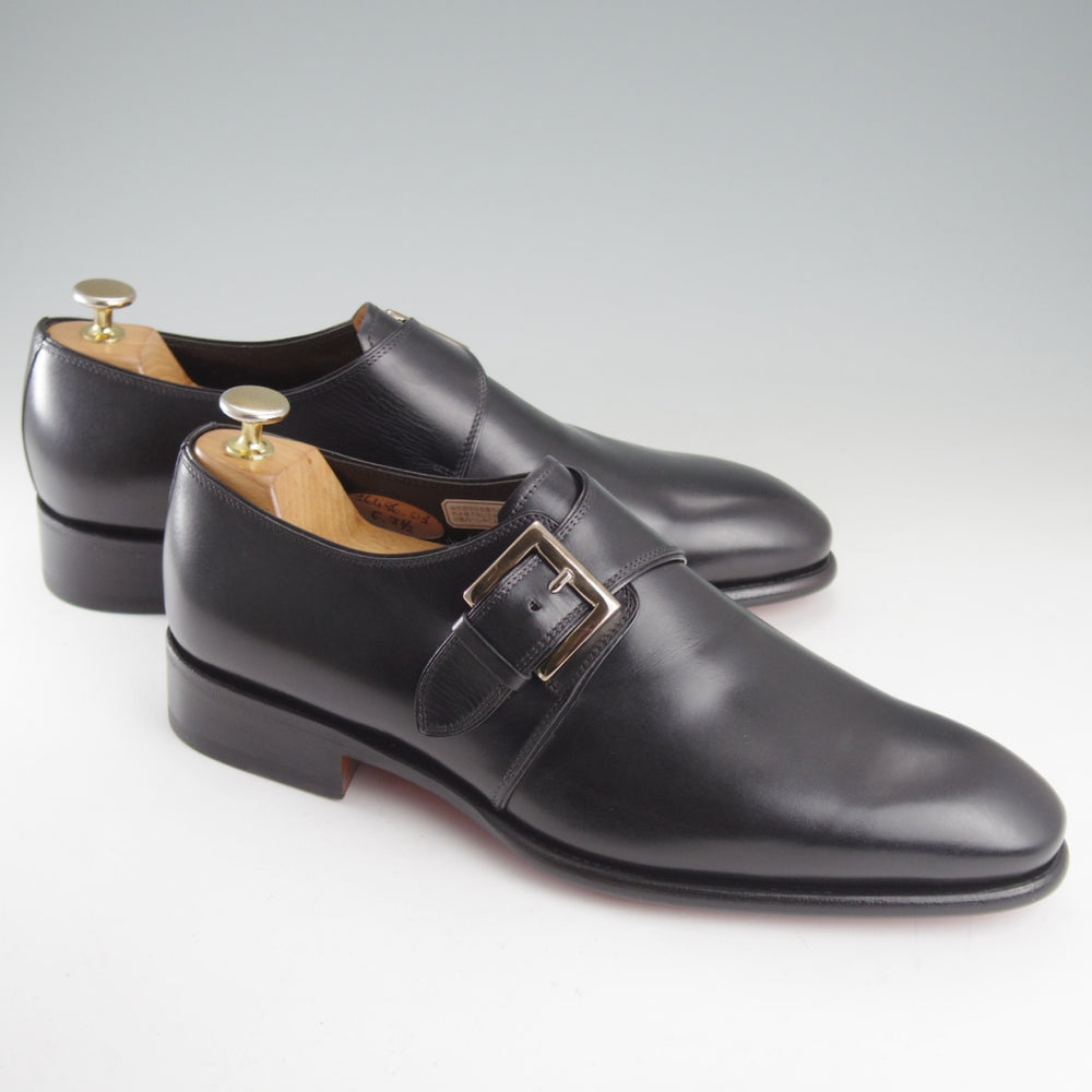未使用★(伊)サントーニ SIZE 7.5【上級★グッドイヤーウェルテッド製法/モンクストラップ】カーフ/黒/メンズ/Santoni★o693