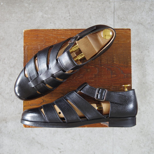 極上★(伊)F.LLIジャコメッティ SIZE 39【定価￥100,100-★グルカサンダル/FG166】FAUSTOラスト/グレインレザー/黒/Giacometti★p282