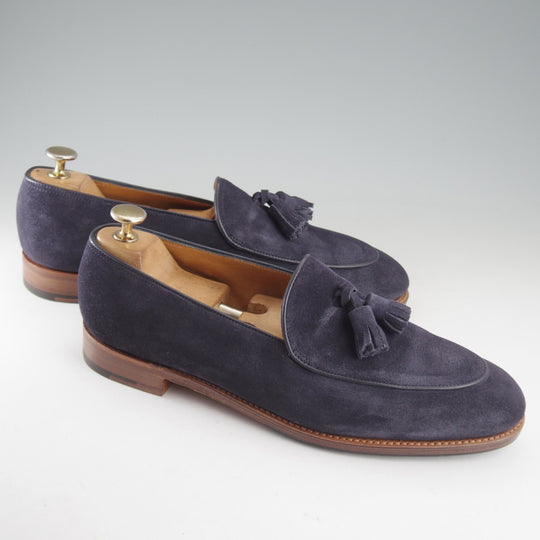 極美品★ジョンロブ 7E【定価￥242,000-★EDMOND/タッセルローファー/TENSILE】0221Lラスト/スエード/紺/メンズ/JOHN LOBB★o702