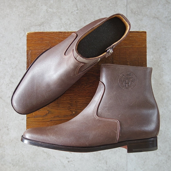 未使用★(伊製)HERMES/エルメス SIZE 40【ブラックラピド製法★サイドジップブーツ】バケッタレザー/濃茶/メンズ★n663