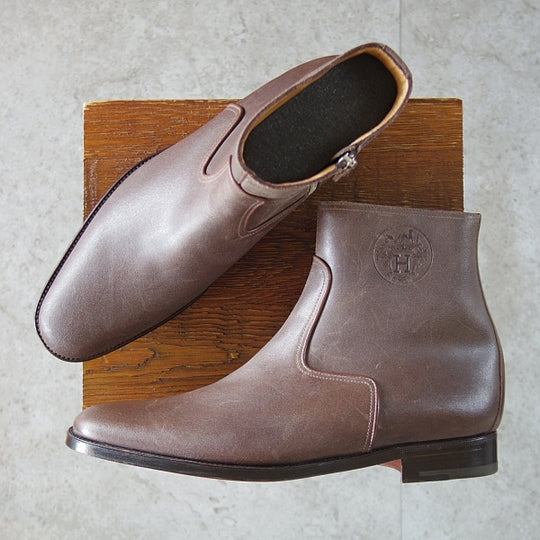 未使用★(伊製)HERMES/エルメス SIZE 40【ブラックラピド製法★サイドジップブーツ】バケッタレザー/濃茶/メンズ★n663