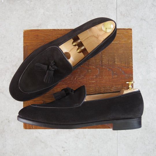 極美品★ジョンロブ 7E【定価￥242,000-★EDMOND/タッセルローファー/TENSILE】0221Lラスト/スエード/黒/メンズ/JOHN LOBB★o718