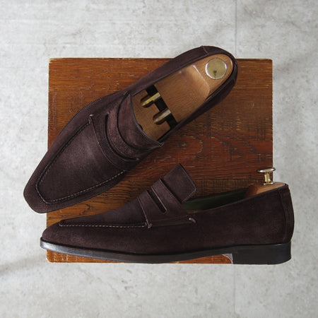 極上★(仏)ベルルッティ SIZE 6.5【現行定価30万円以上★ANDY/アンディ】コインローファー/スエード/濃茶/メンズ/Berluti★n168