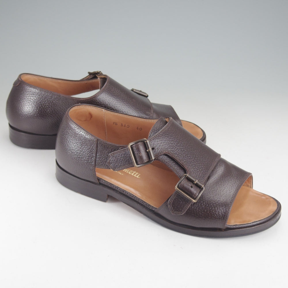 極上★(伊)F.LLIジャコメッティ SIZE 40【定価￥90,200-★ダブルモンクサンダル/FG330】SANDALOラスト/濃茶/メンズ/Giacometti★p313
