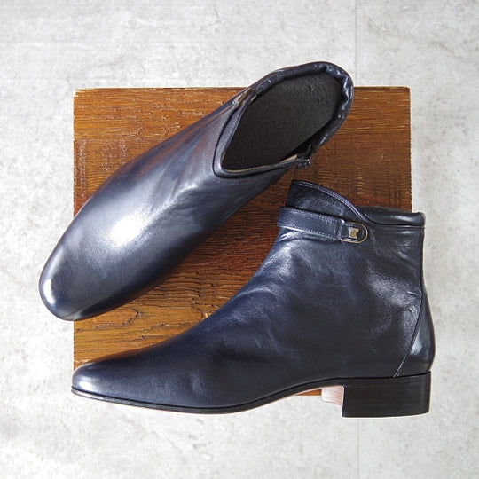 未使用★(伊)タニノクリスチー SIZE 6.5【デッドストック品★サイドジップブーツ/濃紺】カーフ/メンズ/TANINO CRISCI★n185