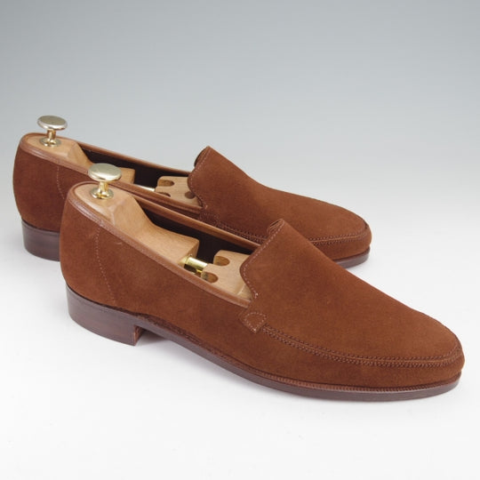 ほぼ未使用★クロケット&ジョーンズ 7E【貴重★(英)ニュー&リングウッド別注/New&Lingwood】ローファー/スエード/茶/Crockett&Jones★n179