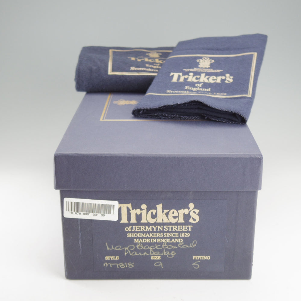 極上★トリッカーズ SIZE 9【現行定価10万円以上★M7818(プレーントゥ)のアレンジモデル/セミブローグ】ボックスカーフ/黒/Tricker's★o741