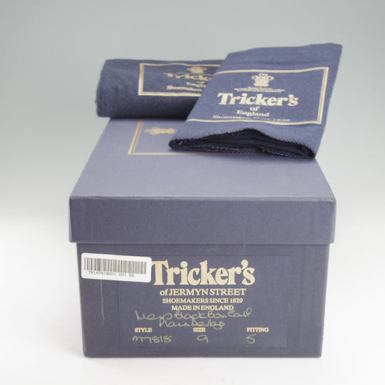 極上★トリッカーズ SIZE 9【現行定価10万円以上★M7818(プレーントゥ)のアレンジモデル/セミブローグ】ボックスカーフ/黒/Tricker's★o741