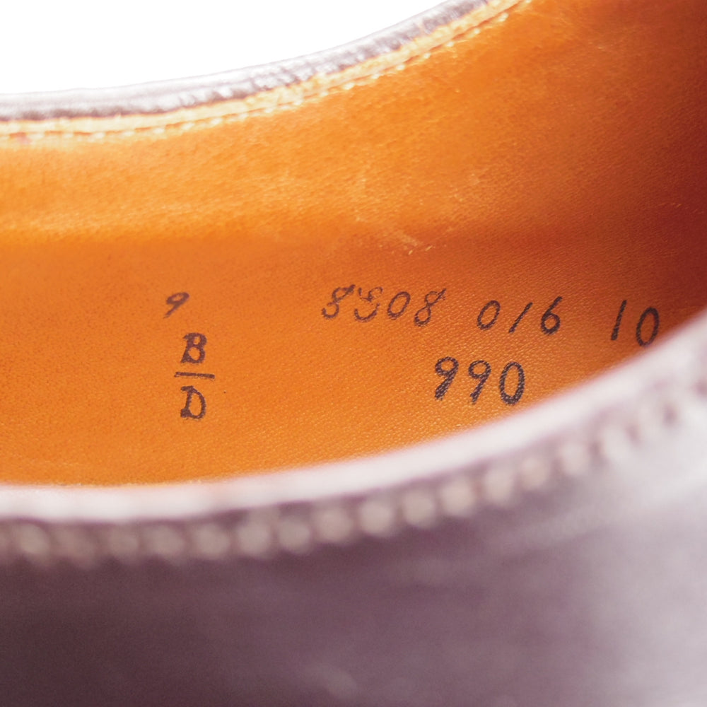 美品★オールデン 9D【定価￥220,000-★コードバン仕様/990】バリーラスト/プレーントゥ/バーガンディー/#8/赤茶/メンズ/ALDEN★o198