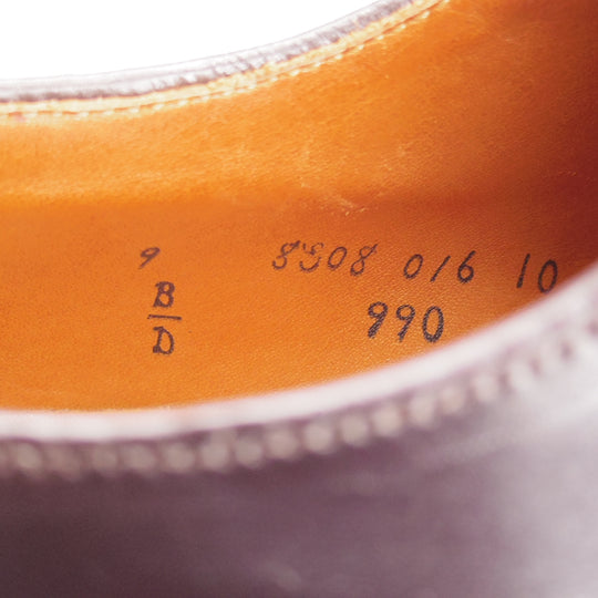 美品★オールデン 9D【定価￥220,000-★コードバン仕様/990】バリーラスト/プレーントゥ/バーガンディー/#8/赤茶/メンズ/ALDEN★o198