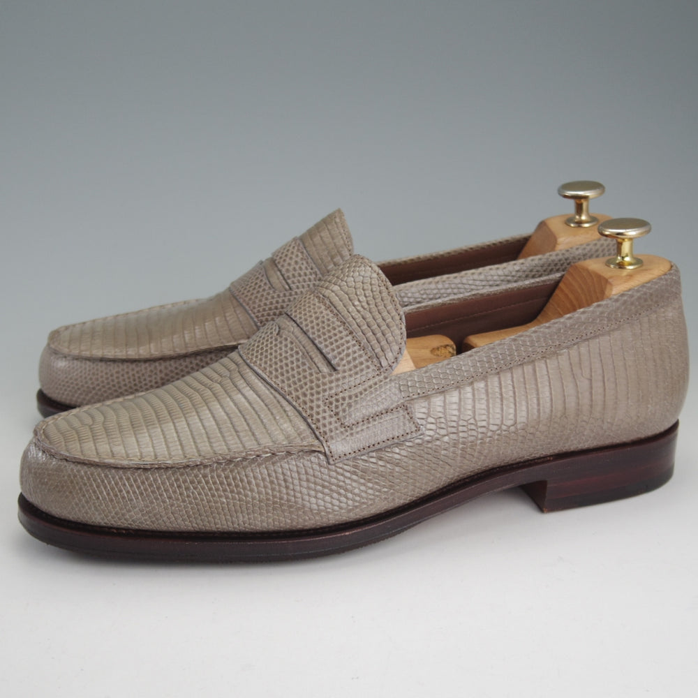 未使用★(スペイン製)カルミナ SIZE 8.5【現行定価20万円以上★リザード革/コインローファー/80578】灰茶/メンズ/CARMINA★p333