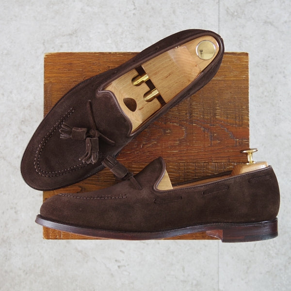 極美品★クロケット&ジョーンズ 8.5E【定価￥115,500-★CAVENDISH 3/キャベンディッシュ3】タッセルローファー/スエード/濃茶★n213