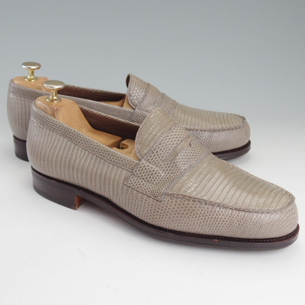 未使用★(スペイン製)カルミナ SIZE 8.5【現行定価20万円以上★リザード革/コインローファー/80578】灰茶/メンズ/CARMINA★p333