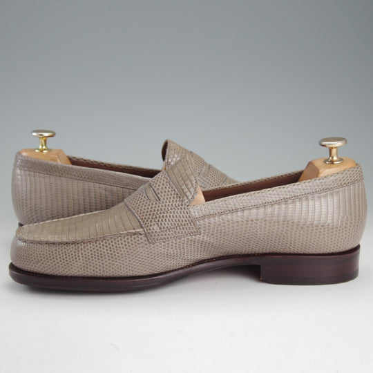 未使用★(スペイン製)カルミナ SIZE 8.5【現行定価20万円以上★リザード革/コインローファー/80578】灰茶/メンズ/CARMINA★p333
