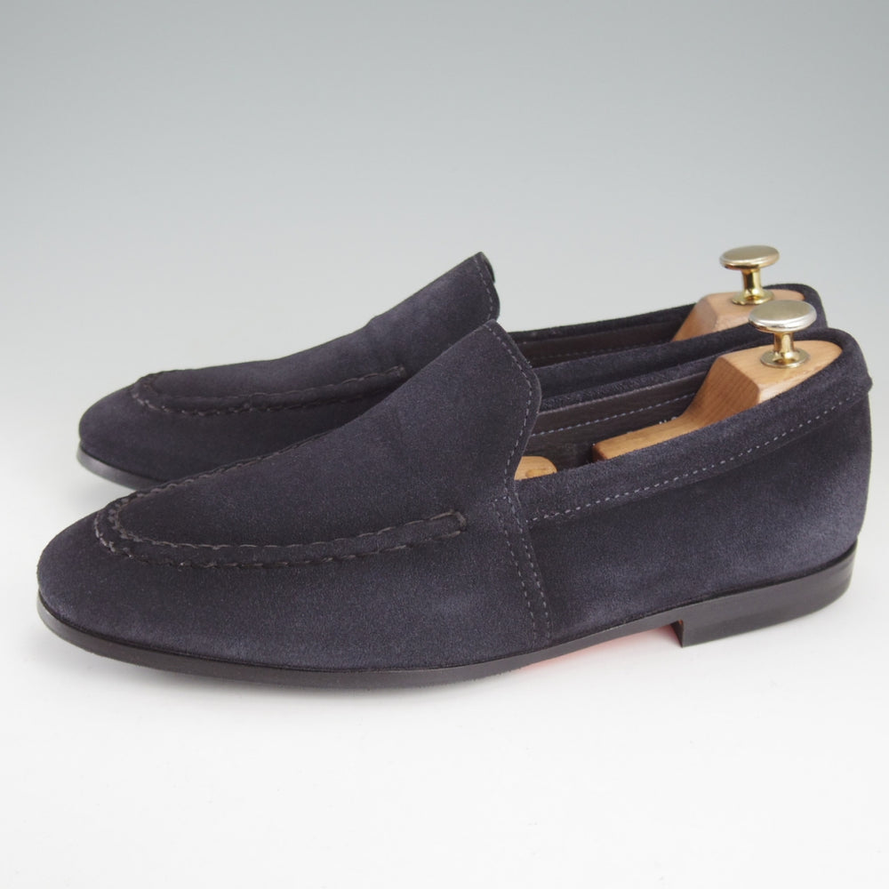 未使用★(伊)サントーニ SIZE 7【定価￥155,100-★ローファー/CARLOSラスト】18000/スエード/紺/Santoni★o761