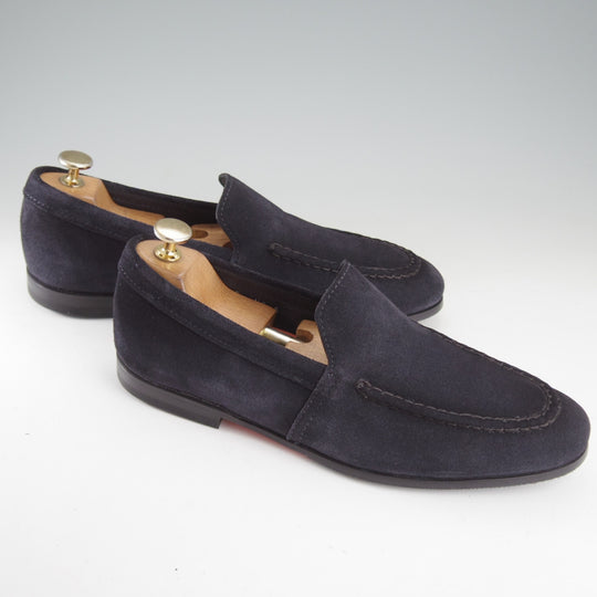 未使用★(伊)サントーニ SIZE 7【定価￥155,100-★ローファー/CARLOSラスト】18000/スエード/紺/Santoni★o761
