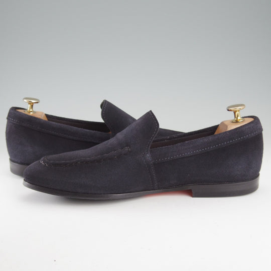 未使用★(伊)サントーニ SIZE 7【定価￥155,100-★ローファー/CARLOSラスト】18000/スエード/紺/Santoni★o761