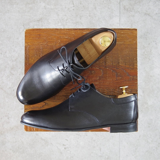 極美品★HERMES/エルメス SIZE 39【イタリア製★プレーントゥ/黒】Vフロント/カーフ/メンズ★n230