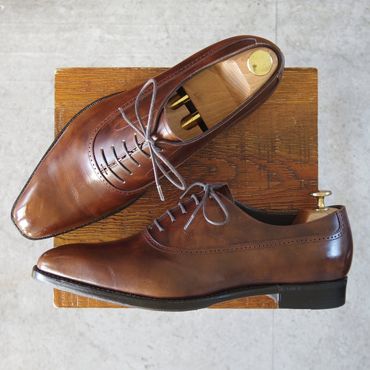 極美品★三陽山長 SIZE 8.5【定価￥94,600-★純正ツリー付/(伊)イルチア社のラディカカーフ/煌之介】R309ラスト/濃茶/メンズ★o228