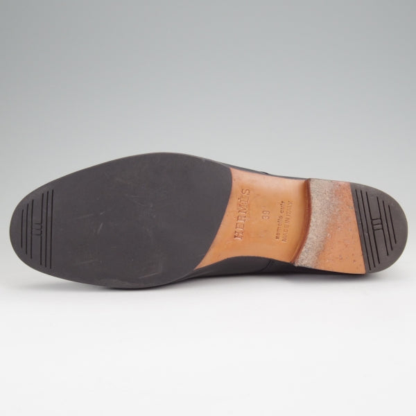 極美品★HERMES/エルメス SIZE 39【イタリア製★プレーントゥ/黒】Vフロント/カーフ/メンズ★n230