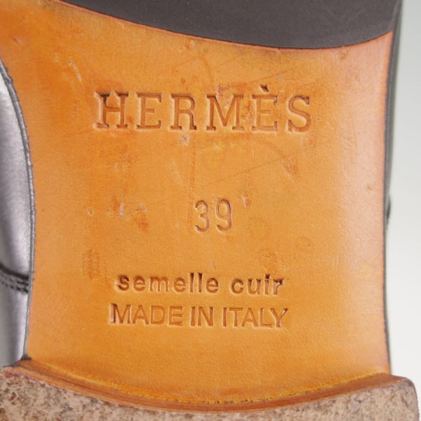 極美品★HERMES/エルメス SIZE 39【イタリア製★プレーントゥ/黒】Vフロント/カーフ/メンズ★n230