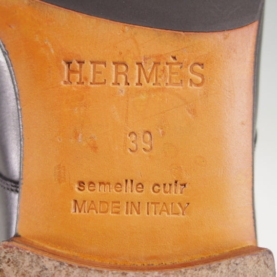 極美品★HERMES/エルメス SIZE 39【イタリア製★プレーントゥ/黒】Vフロント/カーフ/メンズ★n230