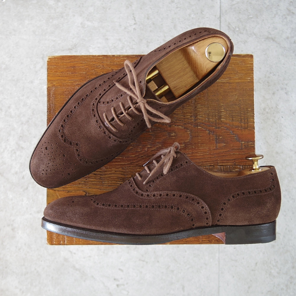 極美品★クロケット&ジョーンズ 6E【現行定価10万円以上★AMERSHAM/フルブローグ】スエード/濃茶/メンズ/Crockett&Jones★o801