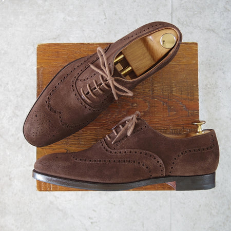 極美品★クロケット&ジョーンズ 6E【現行定価10万円以上★AMERSHAM/フルブローグ】スエード/濃茶/メンズ/Crockett&Jones★o801