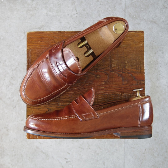美品★(伊)F.LLIジャコメッティ SIZE 40【定価￥118,800-★コインローファー/FG254/LUIGINO】ホースレザー/茶/Giacometti★o802