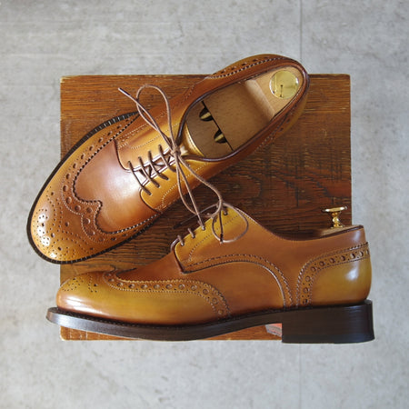 極美品★(伊)サントーニ SIZE 5.5【上級★グッドイヤーウェルテッド製法/フルブローグ】カーフ/薄茶/メンズ/Santoni★o259