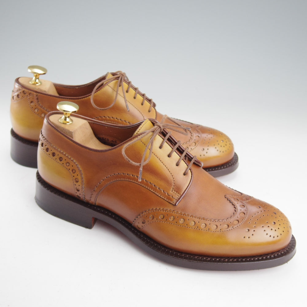 極美品★(伊)サントーニ SIZE 5.5【上級★グッドイヤーウェルテッド製法/フルブローグ】カーフ/薄茶/メンズ/Santoni★o259