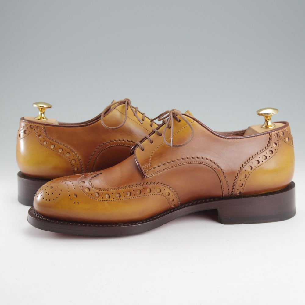 極美品★(伊)サントーニ SIZE 5.5【上級★グッドイヤーウェルテッド製法/フルブローグ】カーフ/薄茶/メンズ/Santoni★o259